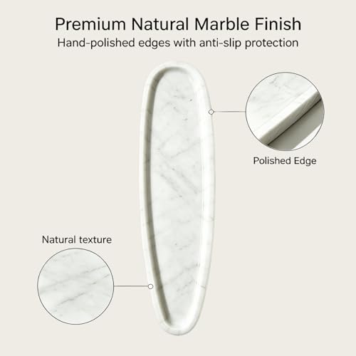Natural Marble Vanity Tray, 16.6"x4.6" White Real Stone Decorative Tray for Bathroom Countertop & Home Decor, Catchall Organizer for Jewelry, Candles, Cosmetics & Perfume（White） - color: White