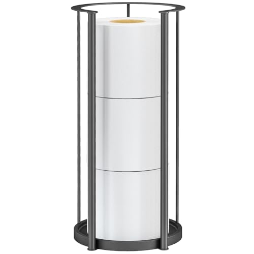 Gypie New Upgrade Free Standing Toilet Paper Storage Holder Stand, Heavy Duty 304 Stainless Steel Base, 3 Roll Capacity Toilet Paper Roll Holder for Bathroom Organization - color: Black