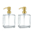 Square Clear Glass Dish Soap Dispenser Set 2 Pack, Brushed Gold Refillable Hand Soap Dispenser with Rust Proof Stainless Steel Pump 2 x 13.5 oz Lotion Dispenser for Bathroom Vanity Kitchen - color: Gold, size: 2X13.5oz-Square