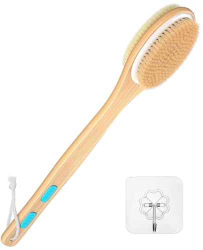 Back Scrubber for Shower, Long Handle Dual-Sided Shower Brush with Soft and Stiff Bristles, Body Exfoliator