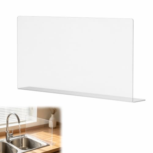 PRETYZOOM Acrylic Sink Splash Guard, 15.7x8 Inches, Self-Adhesive Clear Panel, Splash Barrier for Kitchen Bathroom Countertop, Fits Stainless Steel Glass Tile Smooth Surfaces - size: 40.00X21.00X5.00CM