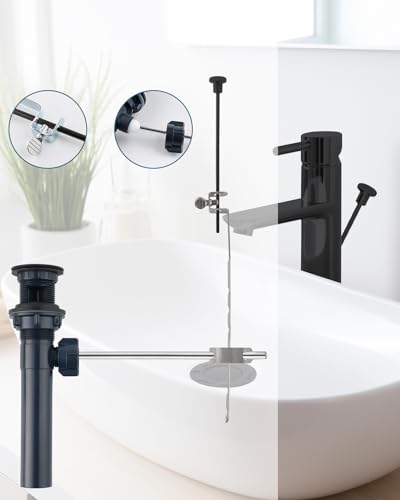 Bathroom Sink Drain Stopper with Lift Rod, Universal Fit, Matte Black | Pop Up Sink Drain with Overflow, Drain Stopper for Vessel Sink, Assembly for Bathroom Faucet - color: Matte Black
