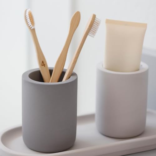Selegna Diatomite Drying Stone Toothbrush Holder, Modern Ceramic-Look Countertop Cup with Drainage for Bathroom, Quick Drying Electric Toothbrush & Toothpaste Organizer, Stoneware Finish - color: Dark Grey