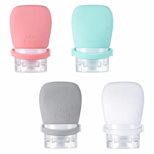 4Pcs Mini Condiment Squeeze Bottles, 1oz Salad Dressing Bottles, Silicone Travel Bottles, Leak Proof Squeeze Bottles for Salad Dressing, Ketchup or Toiletries