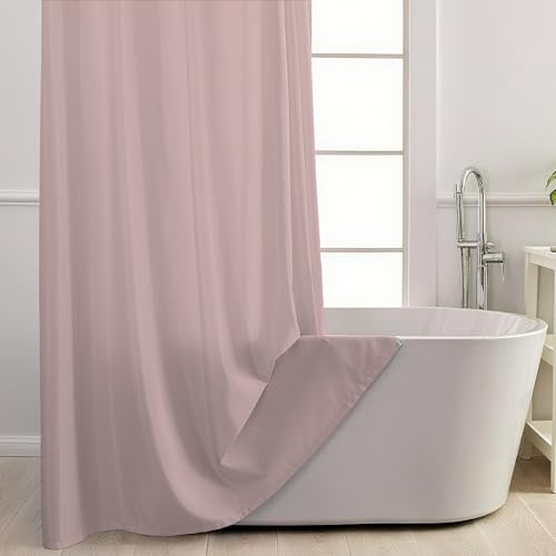 No Hook Shower Curtain with Snap in Liner, Ombre Blush Pink Shower Curtains and Liner Set, Hotel Fabric Bath Curtain for Bathroom, Mesh Top Window Waterproof Washable, 71" x 74" - color: Ombre Blush Pink, size: 71"W x 74"L (Pack of 1)