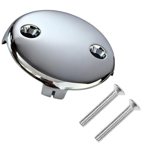 Two-Hole Bathtub Overflow Drain Cover, 81mm (3.18 inch) Diameter with 48mm Hole Spacing, Zinc Allo Cover with 2 Screws for Standard Tub (Plated Chrome) - color: Plated Chrome