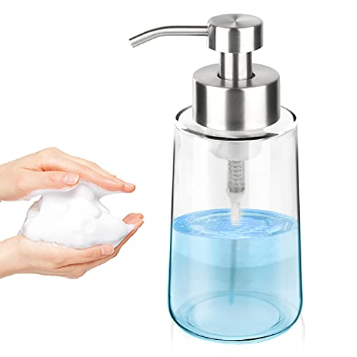 Thick Glass Soap Dispenser with Rust Proof Stainless Steel Pump, Clear Foam Soap Dispenser with Wide Opening for Kitchen and Bathroom（15 Oz） - color: 1 Pcs