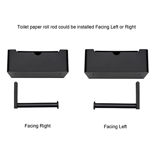 Matte Black Toilet Paper Holder Tissue Roll Hanger with Shelf Flushable Wipes Dispenser Storage Box Large Stainless Steel Bathroom Lavatory Hardware Wall Mount Adhesive