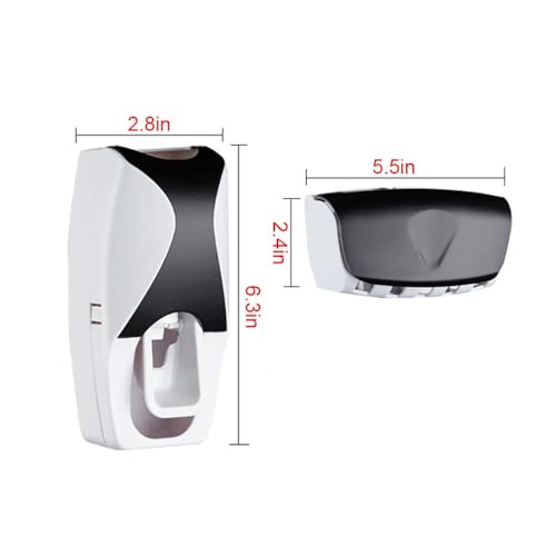 Automatic Toothbrush Dispenser Wall Mount Toothpaste Squeezer and Toothbrush Holder Set for Kids Family Bathroom Use (Black)