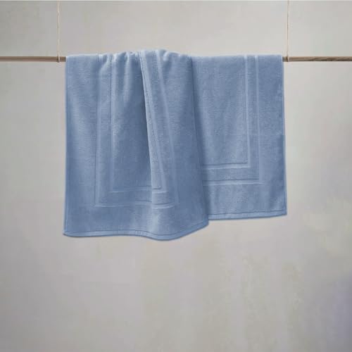 Feather & Stitch 2 Piece Towel Like Bath Mats (30x21 Inch) 100% Cotton Terry Bath Mats, Bathroom Shower Floor Mats [NOT A Bathroom Rug], Soft Absorbent Washable Mats - Pool Blue - color: Pool Blue