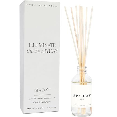 Sweet Water Decor Spa Day Reed Diffuser Set - Sea Salt, Jasmine, Wood, and Cream Scented Diffuser - Relaxing Spa Scent Diffusers for Home, Long Lasting Fragrance, Made in the USA - style: Spa Day No. 37