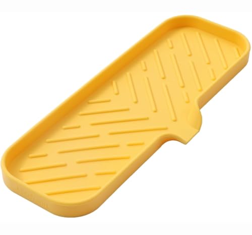 MicoYang Silicone Soap Dish with Drain Spout — Self-Draining Double Sink Organizer Tray for Kitchen & Bathroom, Dispensers, Sponges & Soap Holder, Non-Slip & Dishwasher Safe, Yellow (Large, 12"×4") - color: Yellow, size: L(12"×4")