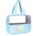 Personalized Initial Clear Makeup Bag Blue Cosmetic Bag Set Large Travel Toiletry Bag, Cute Clear Make Up Bags Organizer Bag for Girlfriend Teacher Gifts Teen Girl Gifts Trendy Stuff M (Blue) - color: Blue, style: M