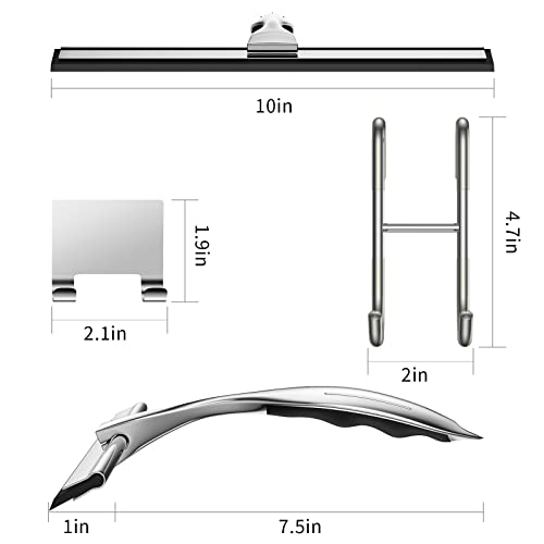 Shower Squeegee Set, 10-Inch Stainless Steel Squeegee for Bathroom, Shower Doors, Mirrors, Tiles, and Car Windows - 100% Streak Free, Includes Shower Door Hook, Adhesive Hook and Spare Silicone Blade - color: Silver, size: 10-inch