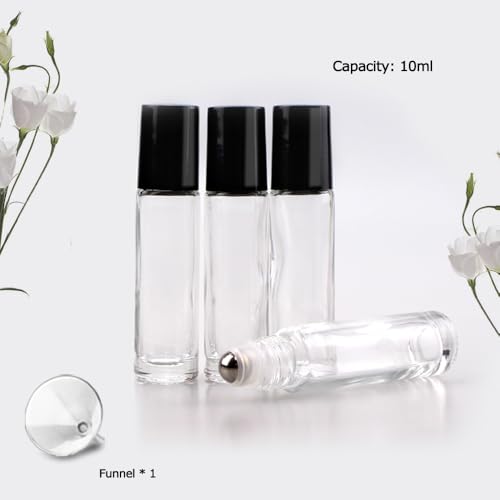 sungwoo 4 Pack Roller Bottles, 10 ml Essential Oil Glass Roller Bottles with Stainless Steel Roller Balls Clear - color: Clear, style: 4 Pack