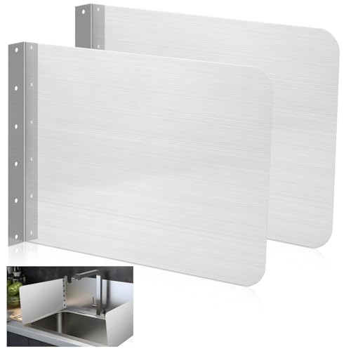 2 PCS Side Splash Guards for Sink, 12''x17'' Stainless Steel Kitchen Sink Splash Protectors with Screws, Restaurant Home Hand Sink Guards，Splash Guard for Kitchen Sink Area