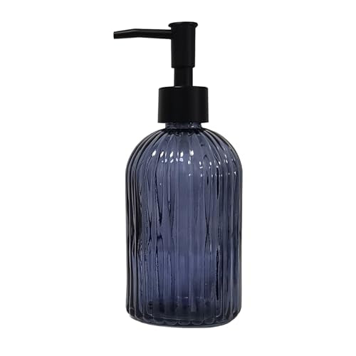 Glass Soap Dispenser with Black Plastic Pump, 13.5oz Refillable Hand Soap Dispenser for Kitchen, Bathroom, Great for Lotions, Essential Oil, Liquid Soap(Grayish Blue) - color: Grayish Blue