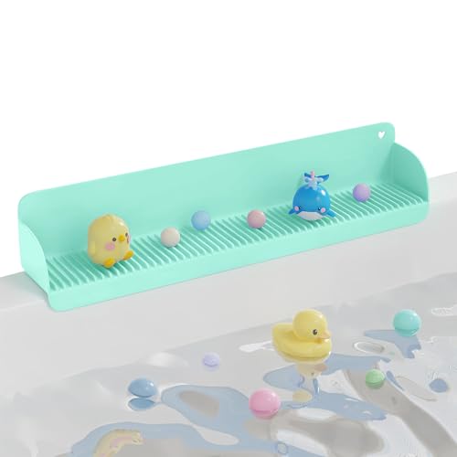 Splash Guard for Bathtub, Silicone Bathtub Topper & Bath Storage Tray, Longer and Higher Water Splash Guard, Bathroom Accessories for Family (Green)