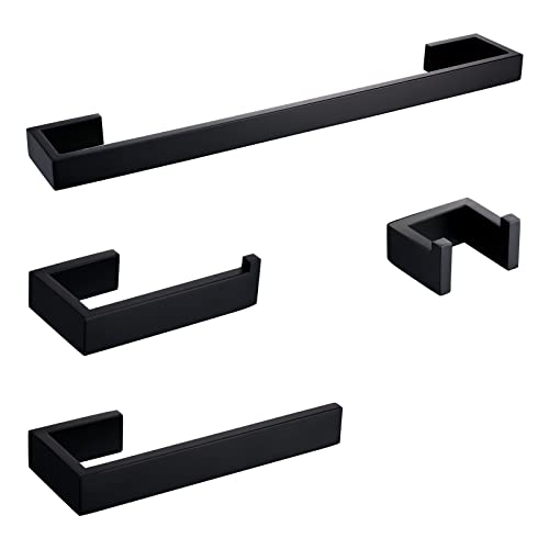 BAGNOLUX Matte Black Bathroom Hardware Set 4 Pieces, Bath Towel Holder Set SUS304 Stainless Steel, Towel Bar Rack Set for Wall Mounted, Square Bathroom Accessories Set Fixture Heavy Duty - color: Matte Black-b