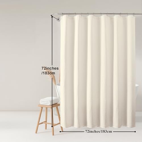 OWENIE Cream Shower Curtain, Waffle Weave Heavy Fabric Shower Curtain for Bathroom, Waterproof Thick 420G/M Textured Soft Elegant Luxury Hotel Spa Bath Curtains, Machine Washable, Cream, 72W x 72L - color: Cream, size: 72"W x 72"L (Pack of 1)