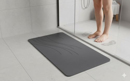 Diatomite Bathroom Stone Mat, Quick-Drying Bathroom Mat with Wave Pattern, Modern Design (Dark Grey) - color: Dark Grey