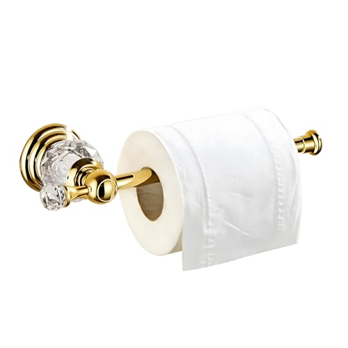 BATHSIR Crystal Toilet Paper Holder, Gold Toilet Roll Holder Modern Bathroom Accessories Zinc Alloy Tissue Hanger Wall Mounted - color: Gold