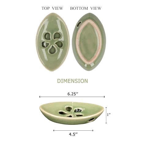 Ceramic Soap Dish with Self Draining Tray for Bar Soap, Bathroom, Kitchen (Green No.1) - color: Green No.1