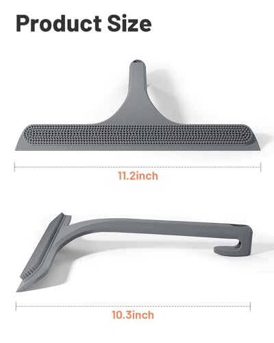 2-in-1 Silicone Shower Squeegee with Hook,Dual-Sided Design with Scraper & Scrub Surface,Rust-Proof Stainless Core,Streak-Free Bathroom Squeegee for Glass Doors,Mirrors,Windows,Car Windshields (Gray) - color: Gray