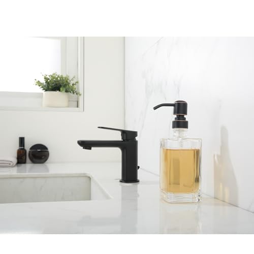 13.5 Oz Clear Glass Soap Dispenser with Rust Proof Stainless Steel Pump, Antique Design Refillable Square Lotion Dispenser for Bathroom, Premium Kitchen Hand Soap (Oil Rubbed Bronze) - color: Oil Rubbed Bronze