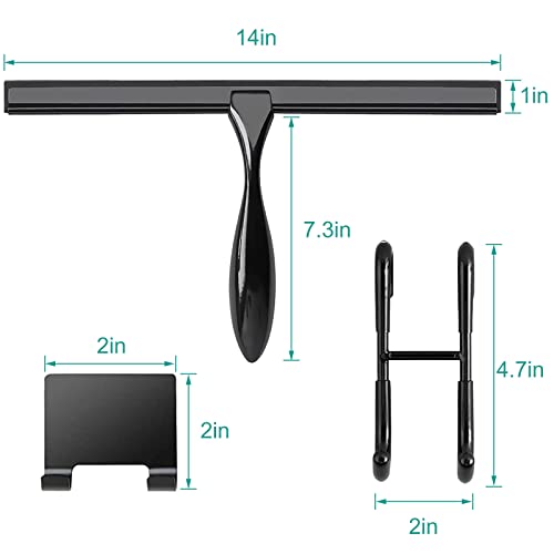 Shower Squeegee for Glass Doors,14-Inch Shower Glass Squeegee, Matte Black Shower Squeegee for Shower Doors,Mirror,Windows, with Shower Door Hook and Adhesive Hook - color: Black, size: 14-Inch