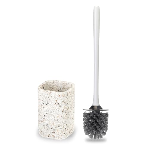 Vigar Zense Toilet Brush and Holder Set - Toilet Bowl Brush and Holder, Polyresin Stone Bathroom Accessory, Compact Toilet Cleaner Brush for Bathroom Decor and Toilet Accessories Set - Terrazzo - color: Terrazzo