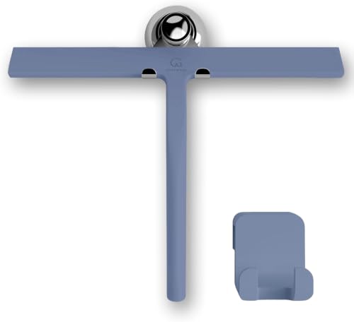 GÜTEWERK Silicone Shower Squeegee for Glass Doors & Mirrors with Stainless Steel Core, Streak-Free & No-Squeak Window Cleaning, 3-in-1 No-Drill Mount (Hook/Suction/Adhesive),Blue, 11 Inches - color: Blue, size: 11 Inches