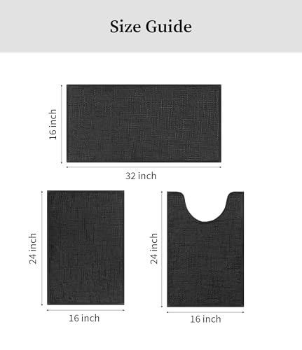 YIHOUSE Bathroom Rugs Sets 3 Piece Dark, 16x24+16x24U+16x32in | Non Slip, Quick Dry, Absorbent Washable, Thin Fit Under Door, For Elder, Sink, Laundry - color: Dark, size: 16x24+16x24U+16x32