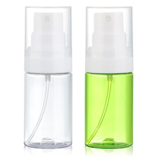 Travel Spray Bottle 2 Pack 1.35oz / 40ml Small Fine Mist Spray Bottles | Empty Mini Spray Bottles Refillable Plastic Travel Bottle - Leak Proof - for Face Toner, Hair Mist, Plants, Cleaning - color: clear+green