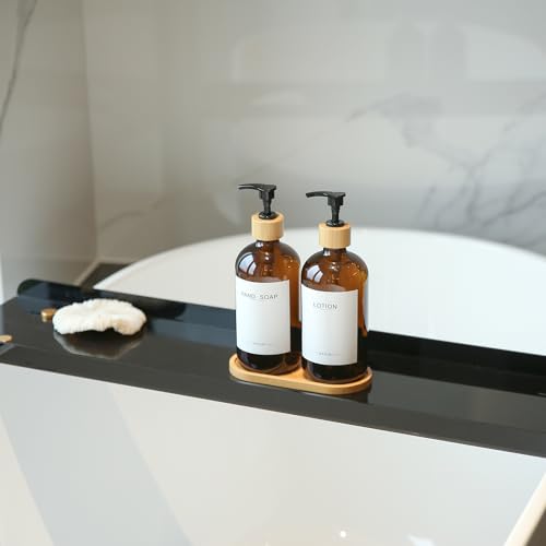 Amber Glass Soap Dispenser with Bamboo Pumps&Tray&Labels, Hand Dispenser, Lotion Dispenser, Dish Soap Dispenser for Kitchen Sink. (Amber) - color: Amber