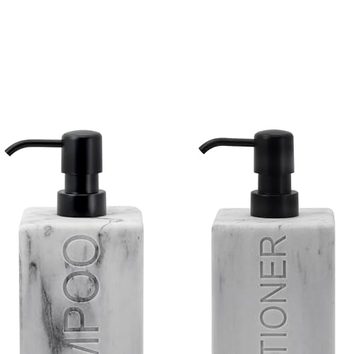 Rectangular Resin Dispenser Premium Bathroom Shampoo Conditioner Body Wash Bottle Modern Refillable Pump Design - color: Marble