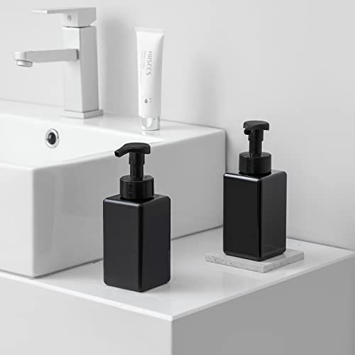 UUJOLY Foaming Soap Dispenser, 15oz Refillable Pump Bottle Plastic for Liquid Soap, Shampoo, Body Wash, 2 Pcs, Black - size: 2 Pack/15oz