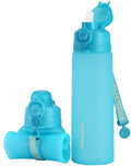 TakeToday Collapsible Water Bottles 21oz (600mL), Foldable Platinum Silicone Travel Water Bottle with Straw & Carry Strap, Leak-Resistant Screw Lid, Wide Mouth, BPA-Free for Hiking, Camping, Travel - color: Ocean Breeze