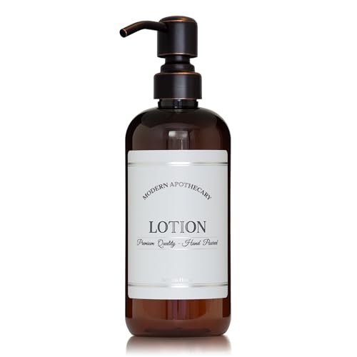 Refillable Amber PET Plastic 16 oz Lotion Bottle with Oil Rubbed Bronze Pump Dispenser - Chrome Accent Waterproof Labeled Bottle - color: Orbronze Pump