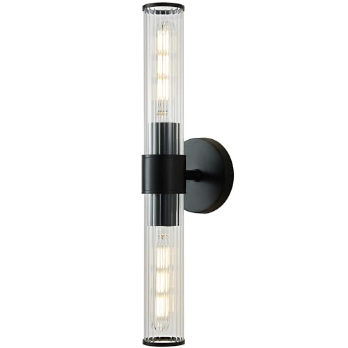 Bathroom Vanity Light Fixtures, Black Wall Sconces in Threaded Glass, Modern Wall Light for Bathroom Living Room Bedroom, Hallway - Bulb Not Included - color: Black-Threaded Glass