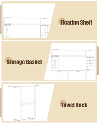 Towel Racks for Bathroom Wall Mounted - Bath Wall Towel Holder Set Above Toilet Storage, Rolled Towel Shelf Organizer for Small Bathroom All White, Wood Vertical Towel Rack for Bathroom Wall Decor - color: All White