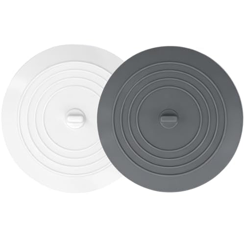 V-TOP Bathtub Drain Stopper 2 Pack, 5 inches Silicone Tub Stopper Shower Drain Cover, Bath Tub Plug Hair Stopper,Universal Flat Suction Renter Friendly Bath Accessories (White&Grey, 5 inch) - color: White&grey