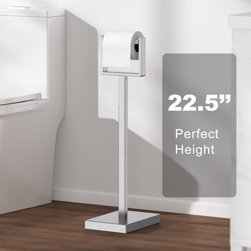 Nickel Toilet Paper Holder Stand，Stainless Steel Toilet Paper Holder Free Standing，Stable Weighted Base Floor Tissue Roll Holder for Bathroom，Modern Pivoting Toilet Paper Stand - color: Nickel