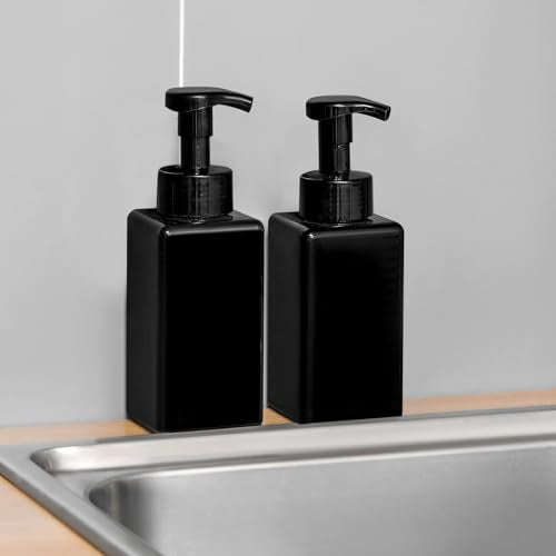Foaming Soap Dispenser, 22 oz Refillable Pump Bottle Plastic for Liquid Soap, Shampoo, Body Wash, 2 Pcs, Black - size: 2 Pack/22oz