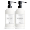 Vine Creations White Glass Soap Dispenser, 2 Pack Kitchen Soap Dispenser Set with Stainless Steel Pump, 16 oz Dish Soap and Hand Soap Dispensers for Bathroom with Waterproof Labels - color: Matte White Bottle / Matte Black Pump
