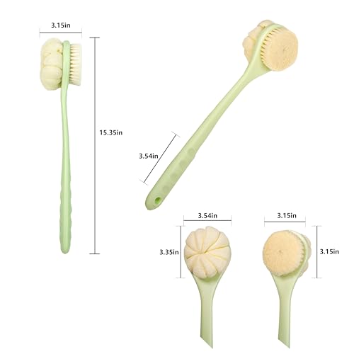 Back Scrubber for Shower, 15.7" Dual-Textured Body Brush with Soft Nylon & Textured Bristles on Long Handle, 2-in-1 Exfoliating and Cleansing Back Washer for Hard to Reach Areas