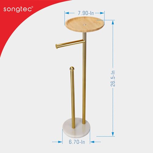 Standing Toilet Paper Holder Gold with 7.9" Big Tray, 2.2Lbs Heavier Marble Base, Freestanding Paper Holder Stand with Phone Shelf, Holds 5 Paper Rolls (Gold) - color: Gold