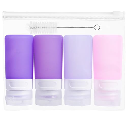 MICEBAY Condiment Squeeze Bottles for Sauces, 2-oz Mini Silicone Salad Dressing Container to Go with Snack Storage Bag, Leakproof Sauce Bottles for Lunch Box, 4 Pack, Purple - color: Purple, size: 2 OZ