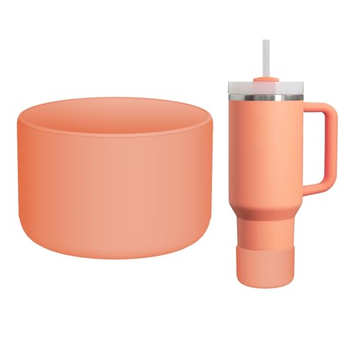 WUQID Silicone Boot Sleeve Compatible with Hydro Flask Travel Tumbler with Handle 32oz&40oz and 12-24oz Hydroflask Bottle & Stanley 20 30 40oz Tumbler, Fit 2.83-2.95in Bottom, Anti-Slip Bottle Cover - color: Nectarine