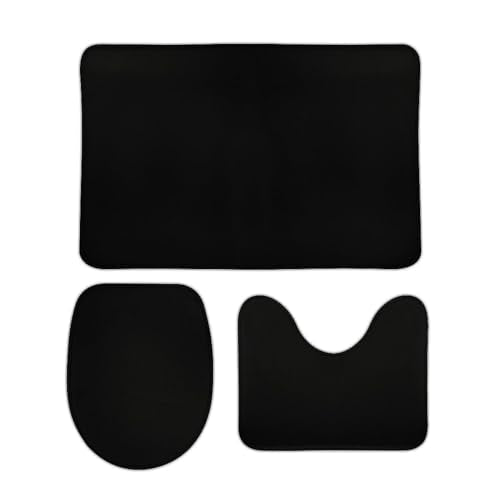 Bathroom Rugs Set 3 Piece Minimalist Solid Black Bath Rug Mat Set, Non Slip Absorbent Bathroom Decor Mat, Toilet Lid Cover & U Shaped Contour Rug - color: Black, size: 1'8" x 2'6" (Rectangular)